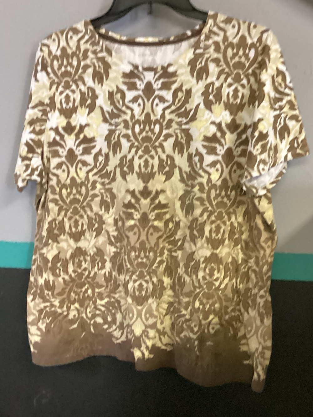 Allison Daley Brown and Cream Damask Short-Sleeve Top